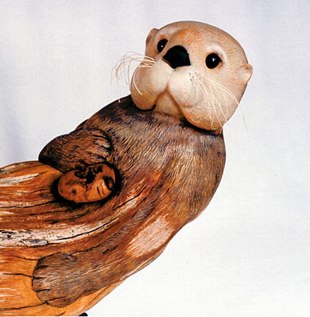 Adrift Sea Otter Burl Wood Sculpture Victoria Parsons