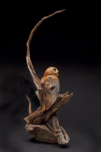 Half Moon Hunter owl Victoria Parsons Sculpture Bristlecone Pine